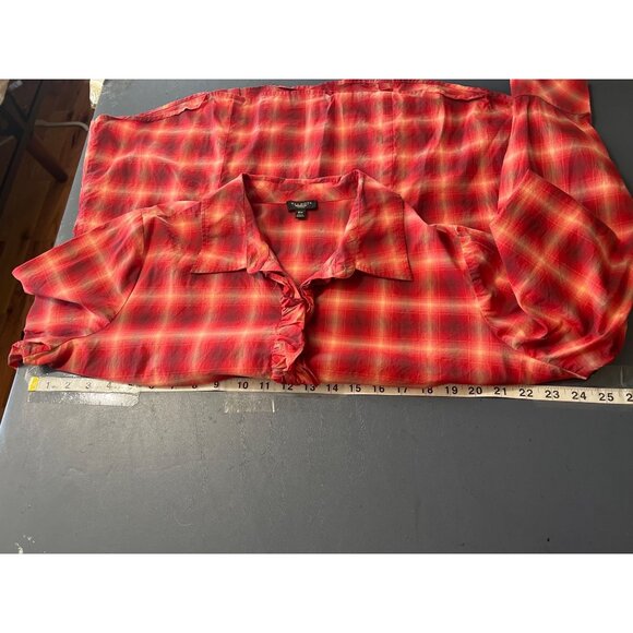Talbots Womens Red Plaid Ruffle Front Blouse 16W - Picture 4 of 9